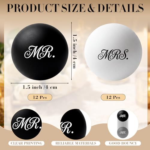 Soulchen 24 Pcs Table Tennis Balls Plastic Novelty Table Tennis Stress Props 40 mm for Party Playing Beach Decor Beer Game Party Favors - style: Mr and Mrs