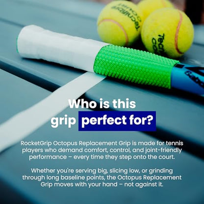 ROCKETGRIP Octopus Tennis Racket Grip (2-Pack) – Soft Silicone Tennis Grip – Cushioned, Sweat-Resistant Tennis Equipment – Vibration Dampening Tennis Accessories (Green)