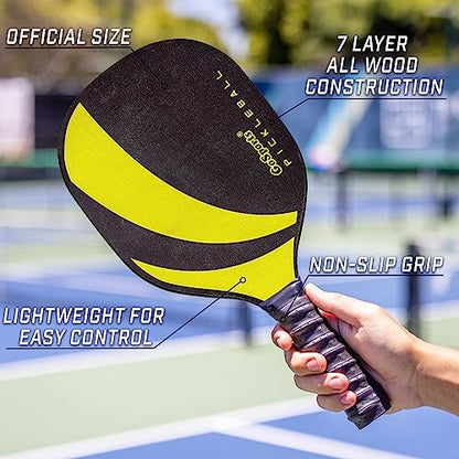 GoSports Pickleball Sets - Classic, Retro, Steel Blue, or Yellow - Includes 4 Paddles, 4 Regulation Pickleballs and Carry Case | 4 Paddles, Carry Case - color: Yellow