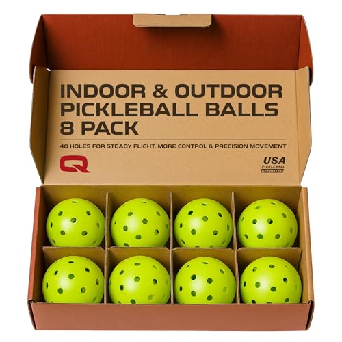 QRANC Pickleball Balls Indoor & Outdoor USAPA Approved, 40 Holes Per Ball, 8 Pack, Neon Green, Pickle Ball Gear Accessories