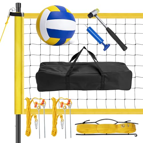 Portable Volleyball Set for Backyard Outdoor - Professional Volleyball Net with Poles, Includes Volleyball, Hammer, Boundary Lines & Carry Bag for Easy Setup