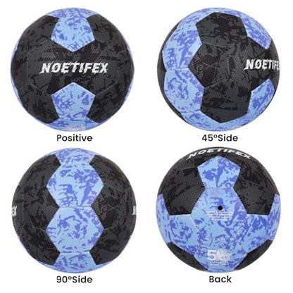 Soccer Ball Size 5 for Youth & Adults, Black Blue PU Leather, Durable Machine-Stitched 32-Panel Football, Hidden Seams, Water-Resistant, Outdoor & Indoor Training Ball