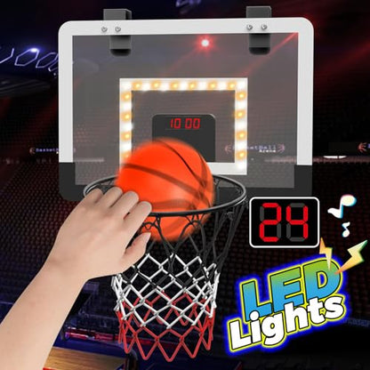 Indoor Mini Basketball Hoop Set for Kids for Door Wall Room with 3 Balls Electronic Scoreboard