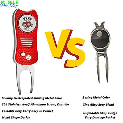 Switchblade Divot Repair Tool with Logo Printed Removable Magnetic Ball Marker-Best Divot Fixer - style: Wisconsin Badgers