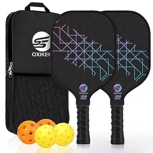 Pickleball Paddles Set of 2, USAPA Approved Carbon Fiber Pickle Ball Paddle (CHS) Polypropylene Honeycomb Core, Anti Slip Sweat Absorbing Grip, 2 Outdoor Pickleball, 2 Indoor Pickleball, Bag - color: Stripe