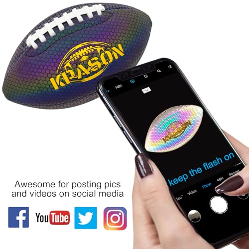 Football Holographic Bright Football Ball Peewee Size 3 / Youth Size 6/ Official Size 9, Reflective Glowing Composite Leather Footballs for Teens and Adults - color: II-Holo Black, size: Youth Size 6