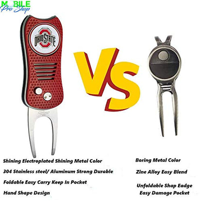 Switchblade Divot Repair Tool with Logo Printed Removable Magnetic Ball Marker-Best Divot Fixer - style: Ohio State Buckeyes