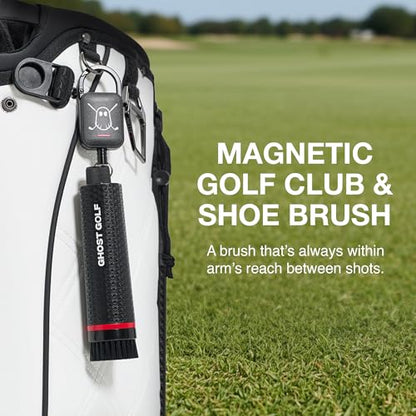 Ghost Golf Magnetic Golf Club Brush with Water Reservoir & Shoe Brush - Dual Head Groove Cleaner, Nylon Bristle, Retractable Carabiner Clip - Golf Cleaning Tool for Irons, Wedges & Golf Shoe Cleats
