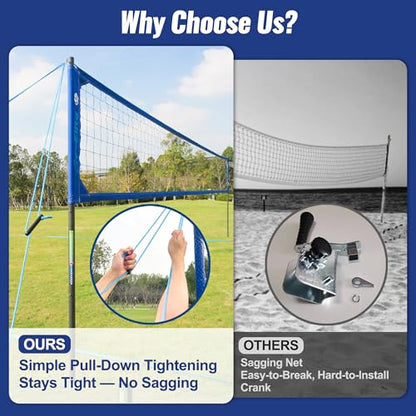 Professional Volleyball Net Set Heavy Duty for Outdoor Backyard Portable with Aluminum Scoring Poles, Nets System, Adjustable Regulation Height