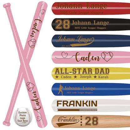 Personalized Mini Baseball Bat 18″Custom Wooden Bat Engraved Name Logo Number Customized Mini Bats for Tee Ball Small Training Baseball Gifts for Teams, Little League, Players,Games - color: Pink