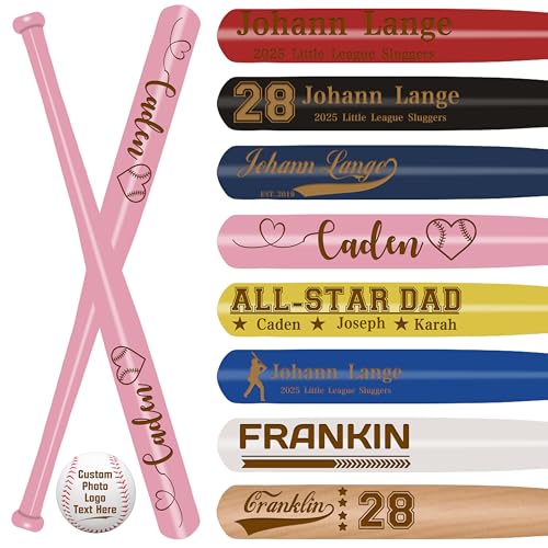 Personalized Mini Baseball Bat 18″Custom Wooden Bat Engraved Name Logo Number Customized Mini Bats for Tee Ball Small Training Baseball Gifts for Teams, Little League, Players,Games - color: Pink