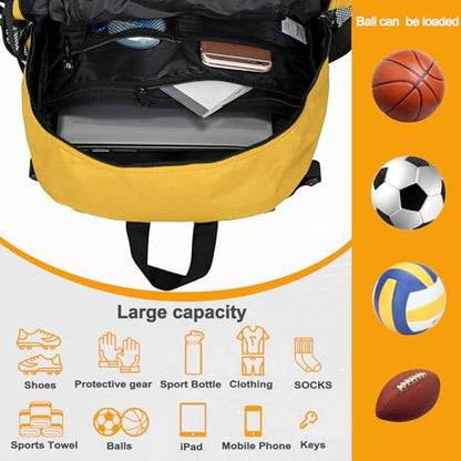 Goloni Soccer Backpack,Basketball Backpack with Ball Compartment & Shoe Compartment,Backpack for Basketball,Soccer - color: orange