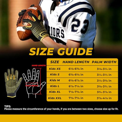 HANDLANDY Youth Football Gloves, Kids Sticky Receiver Gloves,Super Grip Football Glove Best Gift for Boys,Girls - color: Black and Gold, size: X-Small-Youth