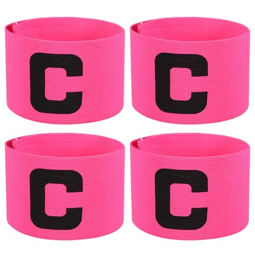 4 Pcs Captain Arm Bands for Soccer, Pink Soccer Captain Armbands, Adjustable Leader Armband for World Cup Party Favors Rugby, Football, Volleyball, Basketball, Sport Player
