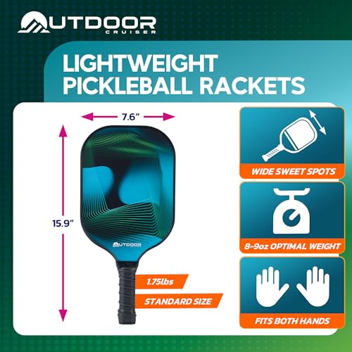 Outdoor Cruiser Pickleball Paddle Set – USAPA Approved, Premium Fiberglass Paddles with Lightweight Shock-Absorbing Grip, Includes 2 Rackets, 4 Balls, Grip Tapes, and Sling Carry Bag - color: Waves