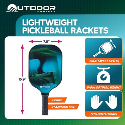 Outdoor Cruiser Pickleball Paddle Set – USAPA Approved, Premium Fiberglass Paddles with Lightweight Shock-Absorbing Grip, Includes 2 Rackets, 4 Balls, Grip Tapes, and Sling Carry Bag - color: Waves