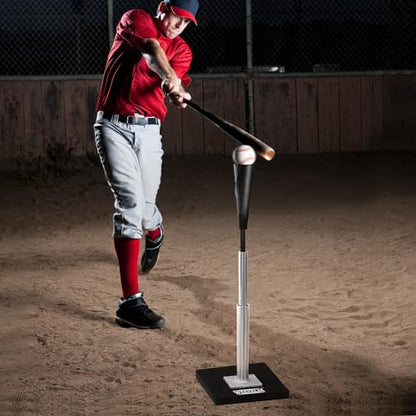 Batting Tee for Baseball/Softball, Premium Hitting Tee with Handrolled Rubber Top,Aluminum Stem,Metal Base,Easy Setup Baseball Tee Height Adjustable 24-46 inch for Kids and Adults