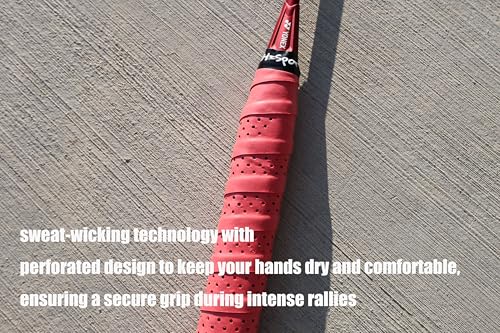 Racket Overgrip - Absorbent Grip Tape for Badminton, Pickleball & Tennis | Sweat-Wicking and Perforated - 5 Pack - color: Red