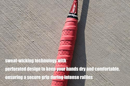 Racket Overgrip - Absorbent Grip Tape for Badminton, Pickleball & Tennis | Sweat-Wicking and Perforated - 5 Pack - color: Red