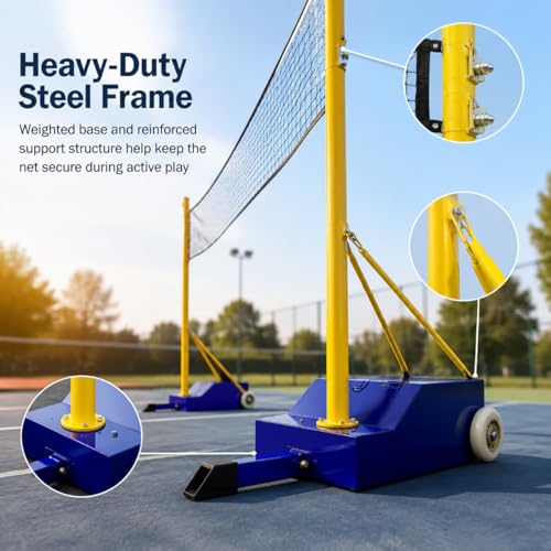 2-In-1Volleyball Poles Indoor&Outdoor,Badminton Net with Wheels Frame Poles W/Volleyball Net/Badminton Netbadminton Net for Backyard Beach Lawn Park