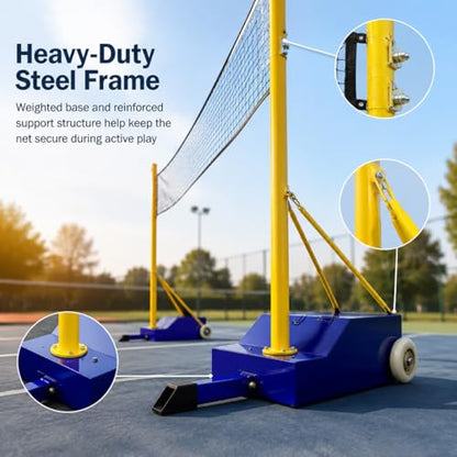 2-In-1Volleyball Poles Indoor&Outdoor,Badminton Net with Wheels Frame Poles W/Volleyball Net/Badminton Netbadminton Net for Backyard Beach Lawn Park