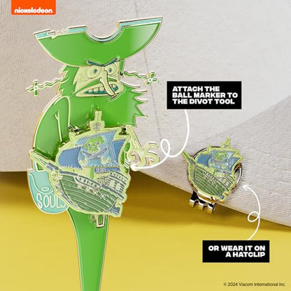 Spongebob Squarepants Spongebob Flying Dutchman Divot Tool and Ball Marker – Magnetic Collectible Golf Gift Set with Hat Clip & Tin for Golfers