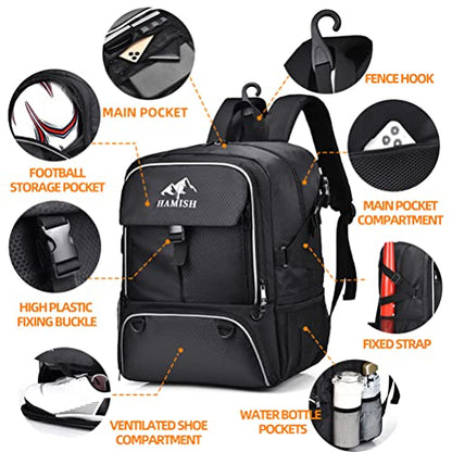 HAMISH Soccer Bag Soccer Backpack Bags for Basketball Volleyball Baseball Football with Ball Compartment and Separate Cleat