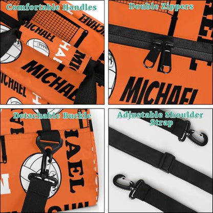 Custom Volleyball Gym Bag Duffel Bag with Your Name, Personalized Sport Bags Customized Travel Weekender Bags for Women Men, Orange