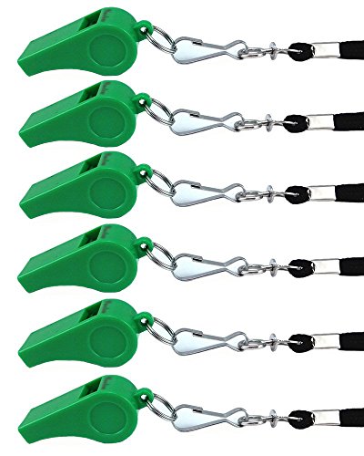 yueton Plastic Coach Whistles with Lanyard, Pack of 6 - color: Green