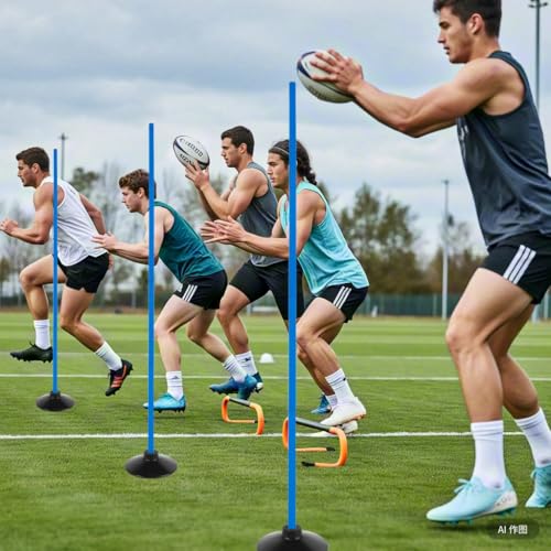 6 Pcs 5 FT Adjustable Agility Training Poles for Soccer,Basketball,Football, Horse,Dog-Speed and Agility Training Equipment Sports Training Poles with Rubber Bases and Bag - color: blue