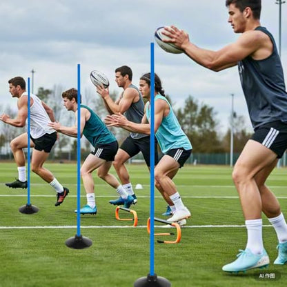 6 Pcs 5 FT Adjustable Agility Training Poles for Soccer,Basketball,Football, Horse,Dog-Speed and Agility Training Equipment Sports Training Poles with Rubber Bases and Bag - color: blue