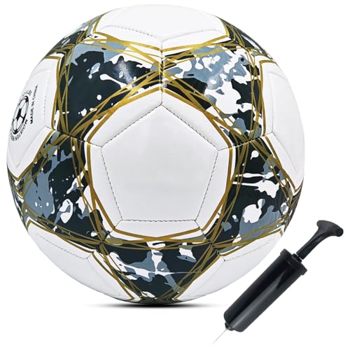 ABAJI Soccer Ball Size 3 4 5 Practice Training Boys Girls Gift Thicker Leather Anti Exploded Indoor Outdoor Come with Pump Needle - color: Black, style: Size 4