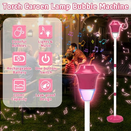 Infowush Bubble Machine for Kids, Automatic Standing Bubble Maker Machine Height Adjustable Up to 47 Inches Outdoor Battery Bubble Machine with Light/Music for Toddlers Birthday Party Gifts（Red） - color: Red