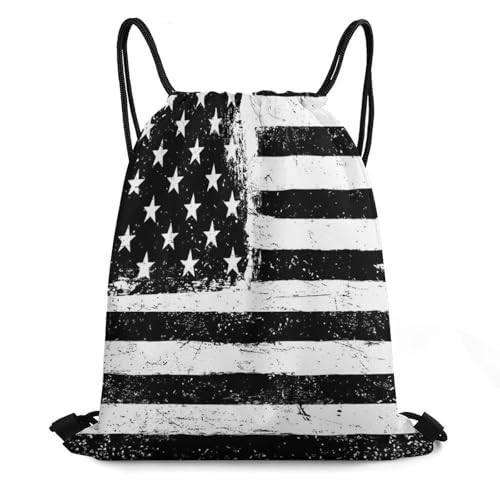 Water Resistant Drawstring Backpack Lightweight Sackpack for Yoga Gym Beach Travel, Men Women Unisex Sports Bag, Black And White American Flag Bags - color: Picture (341)