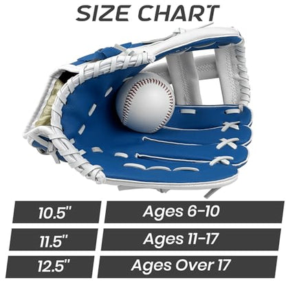 Baseball Glove, Softball Glove, Baseball Mitt, 10.5''-12.5'' for Youth Adult Training and Beginner Play, Synthetic Leather Outfield Mitts, Right Hand Throw - color: Blue,White, size: 10.5"