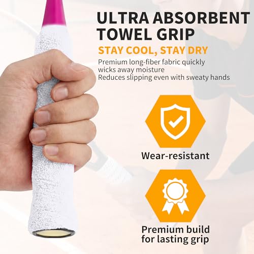 2 Pcs Tennis Racket Grip Tape, Towel Tennis Overgrip Tape, Anti-Slip Absorbent Grip, Racket Overgrip Tape,9 Colors - color: White