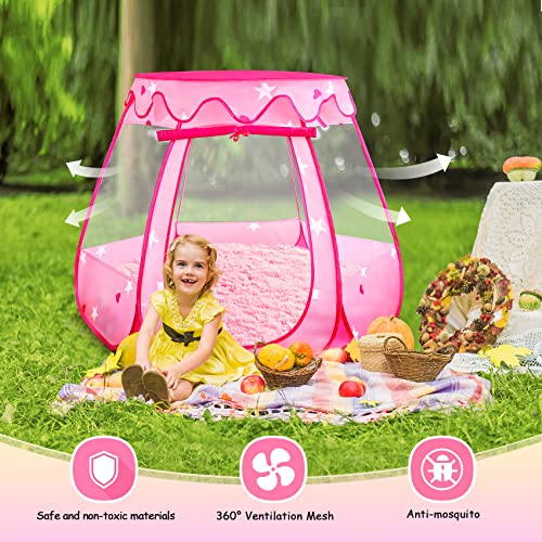 Princess Castle Girls Play Tent with Rug Pop Up Play Tent for Toddlers Kids DISHIO Playhouse Toys for 1 Year Old Birthday Gift Fairy for Girls with Lights Indoor Outdoor Kids with Mat - style: Tent with pink rug/lights