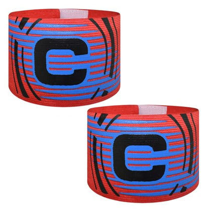 Soccer Captain Armband, 2Pcs Sports Captain Armbands Elastic Protective Arm Badge Adjustable Football Basketball Player Bands Adult Women Men - style: arc-red