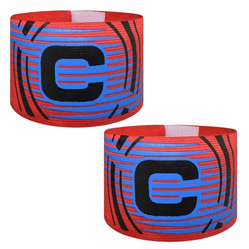 Soccer Captain Armband, 2Pcs Sports Captain Armbands Elastic Protective Arm Badge Adjustable Football Basketball Player Bands Adult Women Men - style: arc-red