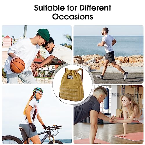 G4Free Drawstring Backpack Gym Backpack Soccer Basketball Bag with Shoes Compartment Tactical Water-Resistant String Sports Bag for Men Women(Tan) - color: Tan