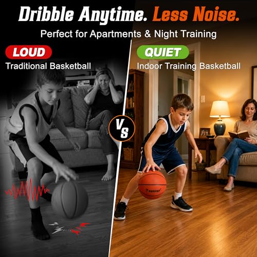 Surpop Silent Basketball Size 7 (29.5") – Realistic Basketball Weight & Feel, Quiet Airless Foam Ball for Indoor Apartment Training & Home Practice