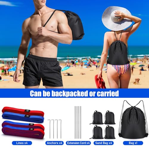 TOBWOLF Beach Volleyball Lines for Sand, Heavy Duty Volleyball Court Lines for Sand Beach Grass Backyard, 26.3' x 52.6' Portable Volleyball Boundary Lines with Metal Anchors & Sandbags