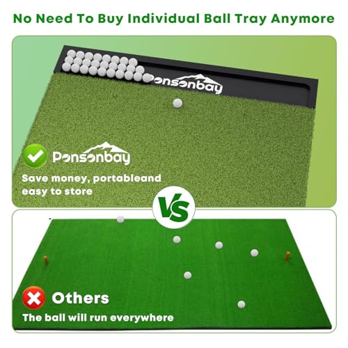 Integrated Golf Hitting Mat with Ball Tray, Thickening Golf Mats Practice Outdoor & Indoor Artificial Turf Matt with 3 Tees - size: 5 x 4 ft, 1.02 in (Large)