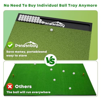 Integrated Golf Hitting Mat with Ball Tray, Thickening Golf Mats Practice Outdoor & Indoor Artificial Turf Matt with 3 Tees - size: 5 x 4 ft, 1.02 in (Large)