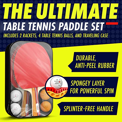 NIBIRU SPORT Professional Ping Pong Paddle Sets, 2 Paddle or 4 Paddle Table Tennis Set with Tournament Quality Balls and Carry Bag/Storage Case, Table Tennis Equipment & Ping Pong Accessories
