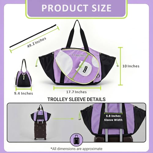 Smartway Pickleball Tote Bag for Women, Stylish Tennis Bag with Detachable Paddle Pocket, Waterproof Large Capacity Court Shoulder Bag for Gym, Daily & Weekend Trips, Men Ideal Pickleball Gifts - color: Purple