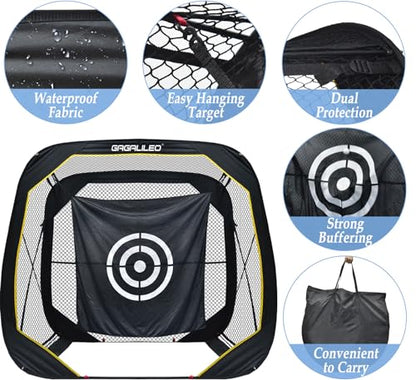 Gagalileo Pop Up Golf Practice Net: 6X6X3FT Hitting Cage with Target Easy Set Up for Backyard Garage Training for Driving Chipping Swing Beginners Enthusiasts