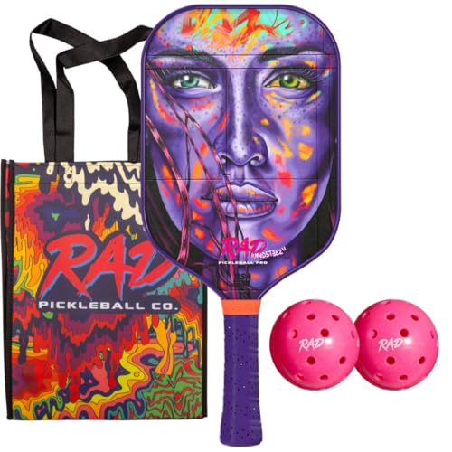 RAD Pro Pickleball Paddle Set – USAPA Approved – T700 Carbon Fiber Surface & 16mm Full-Cell Polypropylene Honeycomb Core for Power & Control – Includes Outdoor Pickleballs & Tote Bag - color: Madsteez Face Pro