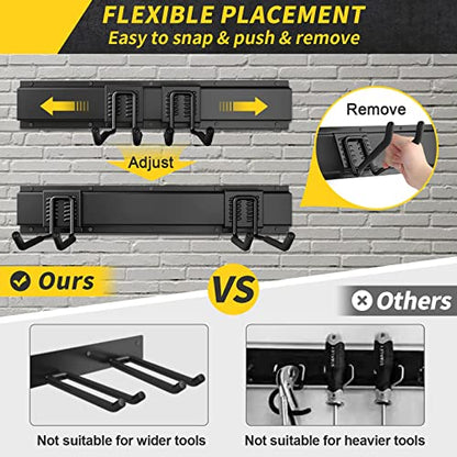 UUP 48" Garage Tool Organizer Wall Mount, 440lbs Garden Garage Storage Garage Organization with Adjustable Heavy Duty Hanging Hooks, Yard Rack Hanger System Shovel Rake Broom Ladder Holder, Men Gift - size: 48" Alloy Steel with 3 Panels & 7 Hooks