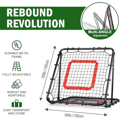 BaseGoal Baseball and Softball Rebounder Net,Baseball Rebounder,Volleyball Rebounder,Pitch Back Net,Multi-Sport Training Rebound Screen,with Pitching Target,Easy Adjustable Angles - size: 33.5x33.5 IN, style: Black